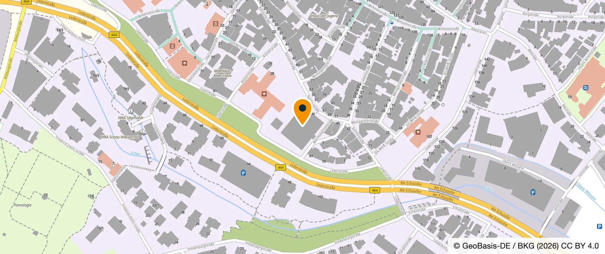 Lageplan: Oskar-Kalbfell-Halle, Kanzleistraße 30, 72764 Reutlingen, an der Lederstraße